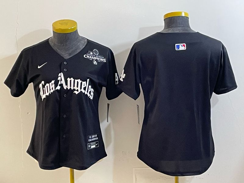 Women 2026 Los Angeles Dodgers Blank Black Game Nike MLB Jersey style 007->women mlb jersey->Women Jersey